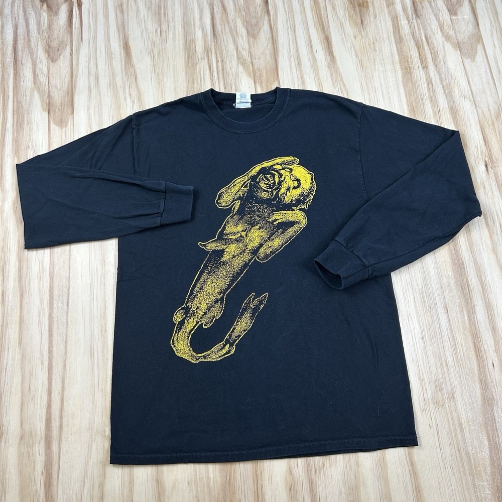 Demon Fish Metal Grunge Emo Goth T-Shirt Men's Medium Black Long Sleeve Graphic